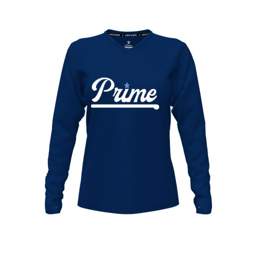 [FTLVCFNV-FYXS-LOGO3] Decker Comfort T-Shirt (Female Youth XS, Navy, V Neck, Logo 3, Long Sleeve)