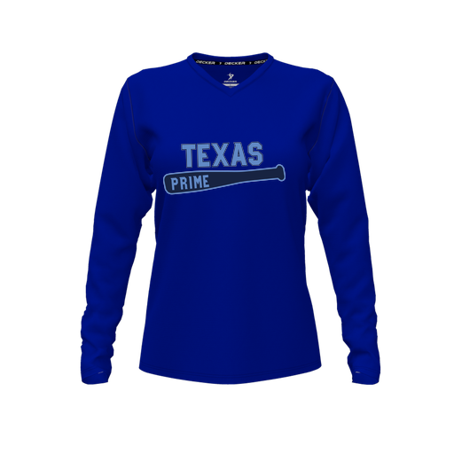 [CUS-DFW-TEES-CMF-VNK-LSL-RYL-FYXS-LOGO2] Decker Comfort T-Shirt (Female Youth XS, Royal, V Neck, Logo 2, Long Sleeve)