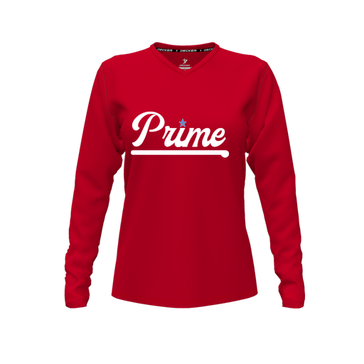 [FTLVCFRD-FYXS-LOGO3] Decker Comfort T-Shirt (Female Youth XS, Red, V Neck, Logo 3, Long Sleeve)