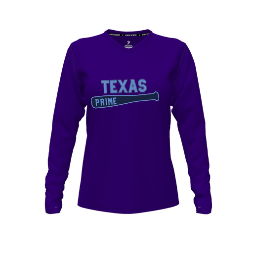 [CUS-DFW-TEES-CMF-VNK-LSL-PUR-FYXS-LOGO2] Decker Comfort T-Shirt (Female Youth XS, Purple, V Neck, Logo 2, Long Sleeve)
