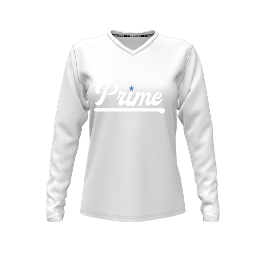 [CUS-DFW-TEES-PER-VNK-LSL-WHT-FYXS-LOGO3] Performance T-Shirt (Female Youth XS, White, V Neck, Logo 3, Long Sleeve)