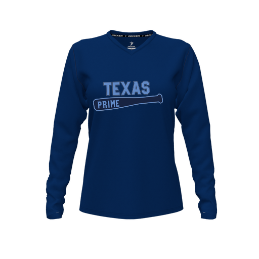 [CUS-DFW-TEES-PER-VNK-LSL-NVY-FYXS-LOGO2] Performance T-Shirt (Female Youth XS, Navy, V Neck, Logo 2, Long Sleeve)