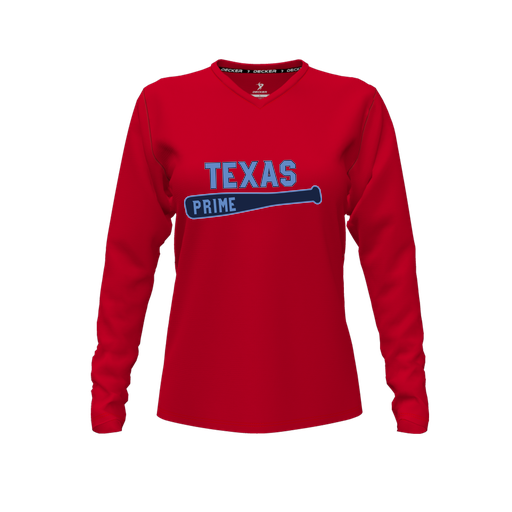 [FTLVPTRD-FYXS-LOGO2] Decker Performance T-Shirt (Female Youth XS, Red, V Neck, Logo 2, Long Sleeve)