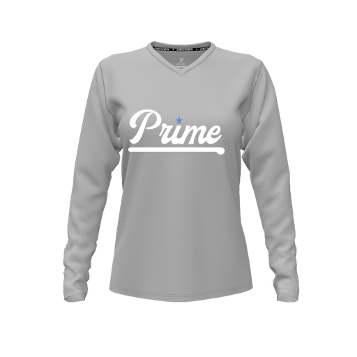 [CUS-DFW-TEES-PER-VNK-LSL-GRY-FYXS-LOGO3] Decker Performance T-Shirt (Female Youth XS, Gray, V Neck, Logo 3, Long Sleeve)